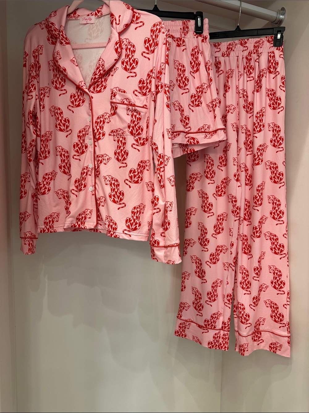 Pink Lily small Pink Red Printed Two-Piece  animal print Pajama Set.  Like new